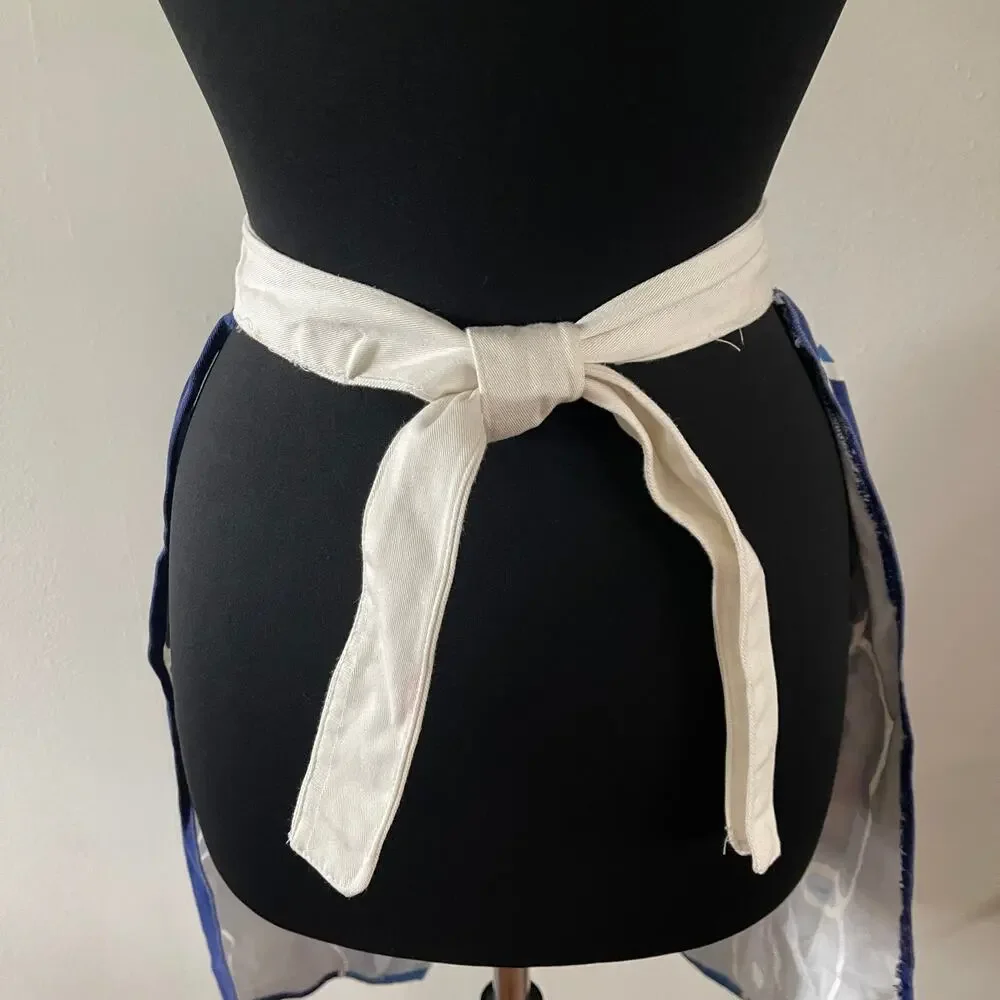Handmade Blue White Geometric Batik Half Apron 51